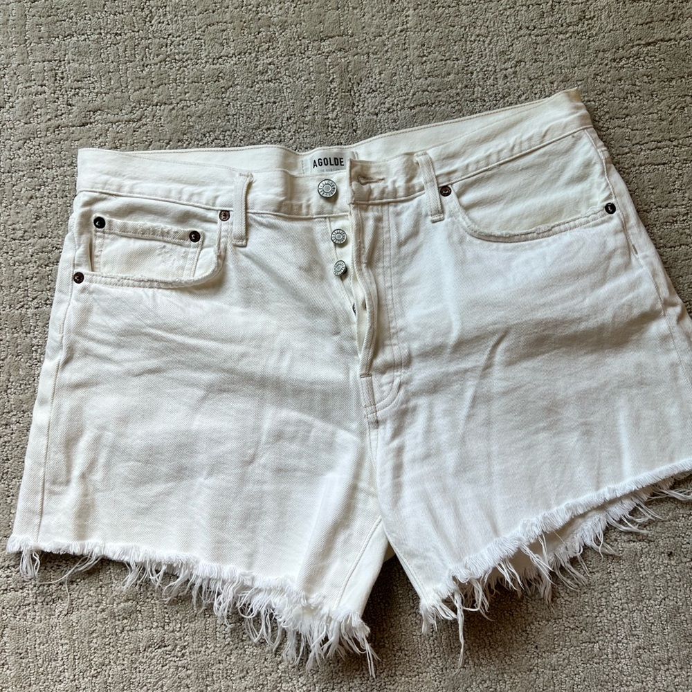 AGOLDE Parker Long White Denim Shorts